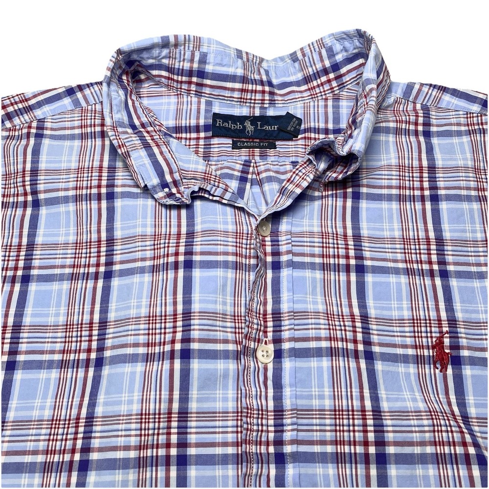 Ralph Lauren Shirt XXL Mens L/S Button Down Classic Red White Blue Plaid Preppy